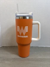 Whataburger Orange And White 40oz. Tumbler With Lid And Straw Cup Handle