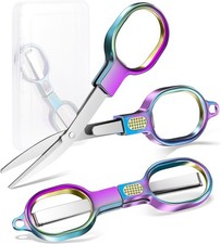 Folding Travel Scissors Safety, 1 Pack Folded 4 / Expanded 4.4 , Rainbow