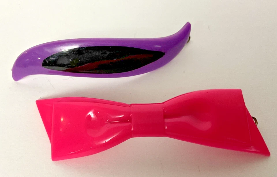 Vintage Set Of 2 French Bow Swirl 4 Inch BARRETTES Hair Clips Swoosh Barrette - Image 2 of 4