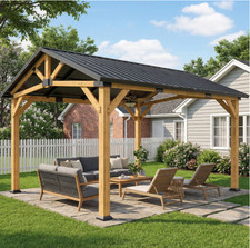 Wooden Gazebo Canopy Outdoor Heavy Duty Metal Roof Large Structure Patio Shelter