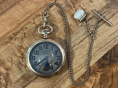 1896 Elgin Rose Gold 1/10 14k GF 17 Jewel Pocket Watch Mother of Pearl Bob