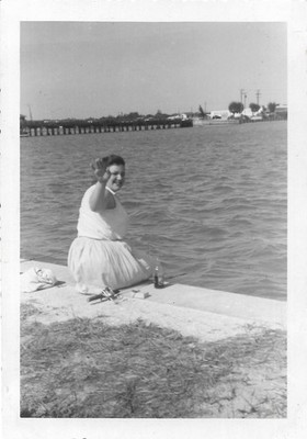 3 vtg photos Florida St Petersburg Madeira Island pier woman fishing lift bridge