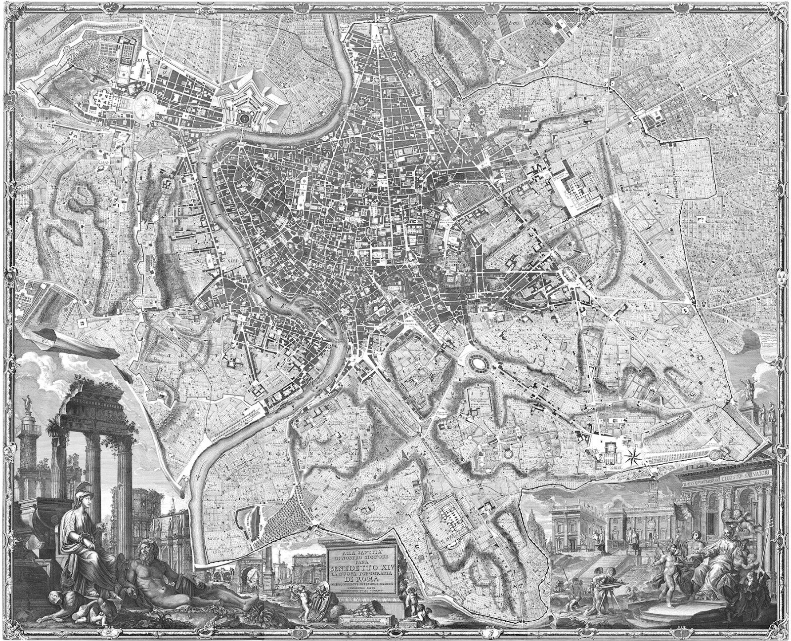 MAP OF OLD ROME ROMA ITALY ENGRAVING PRINT ITALIAN ART GIAMBATTISTA NOLLI NEW!
