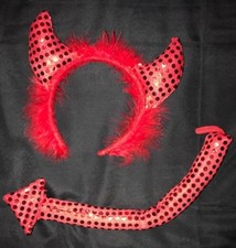 women one size fits most DEVIL HALLOWEEN COSTUME HEADBAND TAIL SPARKLES FEATHERS