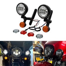 LED Spot Fog Passing Lights Lamp Turn Signals Bar Kit Fit for Harley Road King