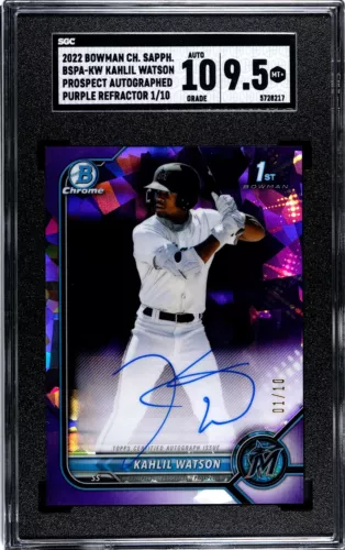2022 Bowman Chrome Sapphire Kahlil Watson Purple Refractor Auto # / 10 | SGC 9.5