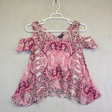 A New Approach Top Womens M Cold Shoulder Floral Fairy Coquette Flowy Shirt