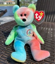 Ty Beanie Baby Peace Bear Rare w/ ORIGIINAL  SUFACE Tag Errors PE Pellets NEW 