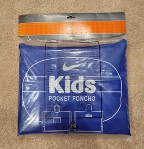 NEW Vintage Nike Youth Kids Blue Waterproof Rain Pocket Poncho, One Size