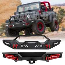 Fit 07-18 Jeep Wrangler JK Combo Steel Front & Rear Bumper w/ LED Light & D-Ring