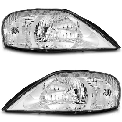 WEELMOTO Pair Headlights Assembly For 2000-2005 Mercury Sable Chrome w/o Bulbs