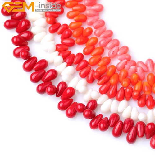 Dyed Color Teardrop Top Drilled Coral Loose Beads For Jewelry Craft Making 15" - Picture 4 of 37