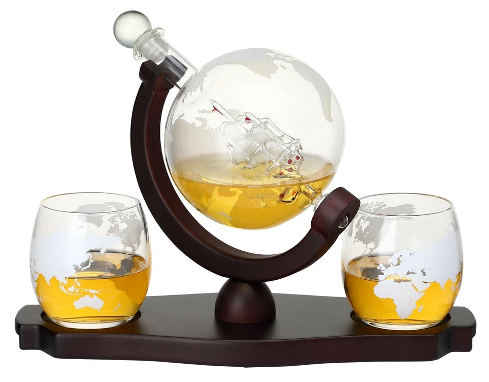 Whiskey Etched Globe Decanter Set🔥 Christmas Xmas Holiday Husband Friend Gift🔥