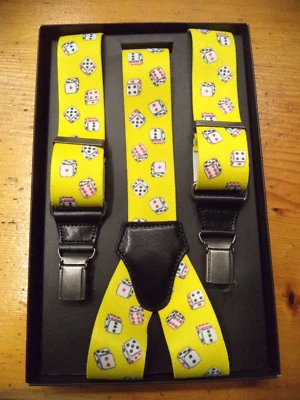 Bretelle imprimée écrous sur fond jaune 36 mm avec cuir 100 % Made in Italy - Photo 1/4
