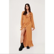 NWT Nasty Gal Chiffon Ruffle V Neck Maxi Dress 6