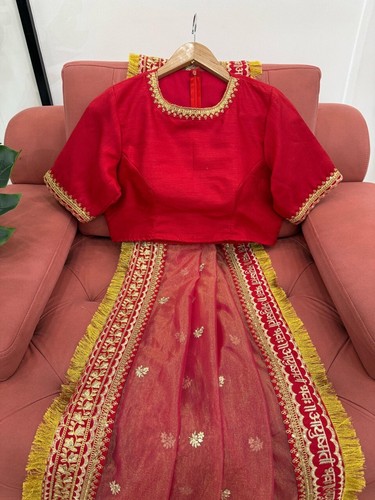 New Presenting Twil Net Red Saree With Benglori Silk Blouse For Women Wear - Picture 8 of 12