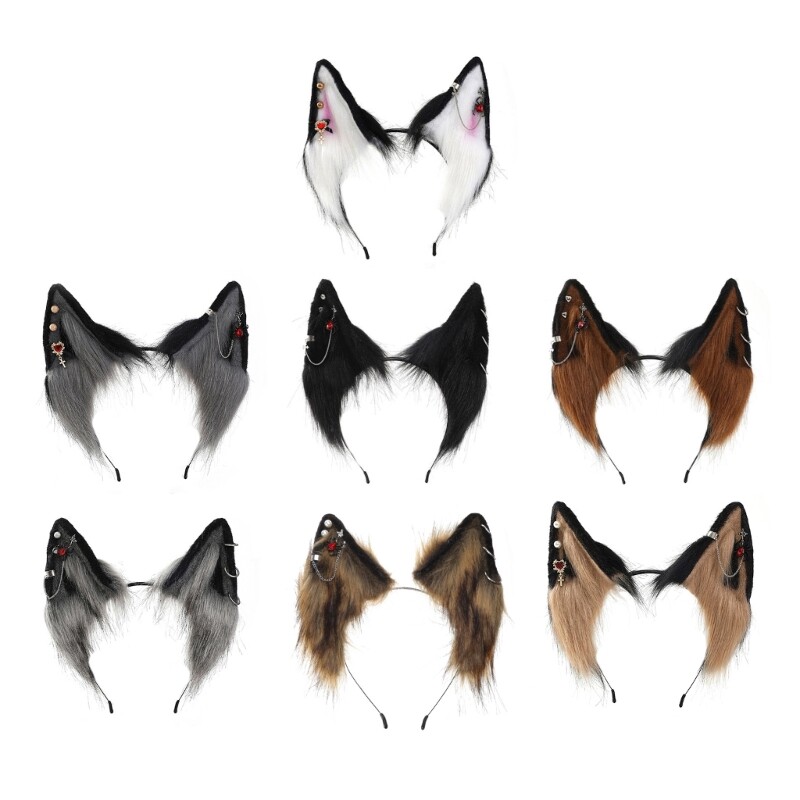 Wolf Ear Headband with Alloy Earring for Easter or Costume Parties