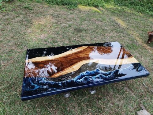 Natural Epoxy Table Top Resin Dining Table Wooden Coffee Table Living Room Decor - Afbeelding 1 van 7