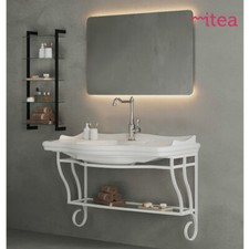 Mobile Bagno Gardenia 115cm, Struttura Metallica Bianco, Specchiera Retroillumin