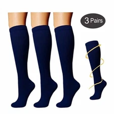 3 Pairs Copper Compression Socks Running Medical 20-30 mmHG Foot Pain Relief