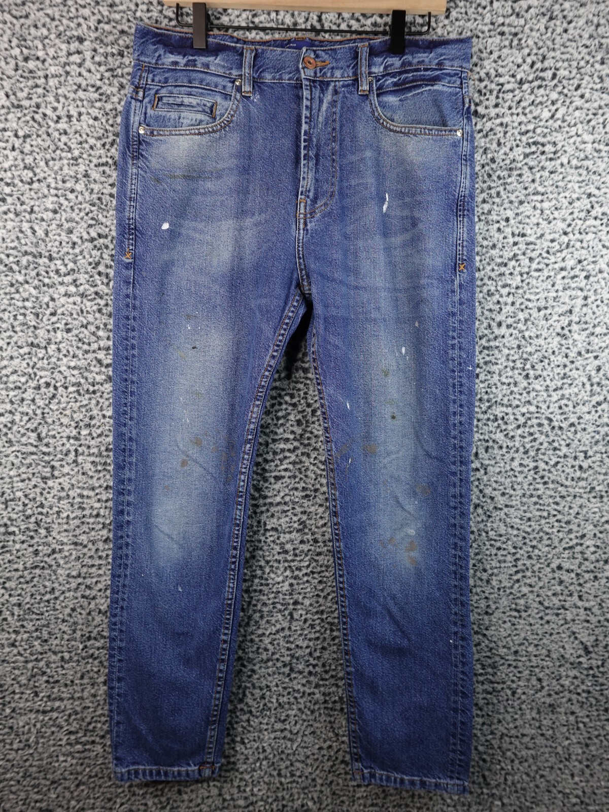 Zara Men's 31 (32x30in) Mid Rise Blue Slim Fit Denim 5 Pockets Belt Loop Jeans
