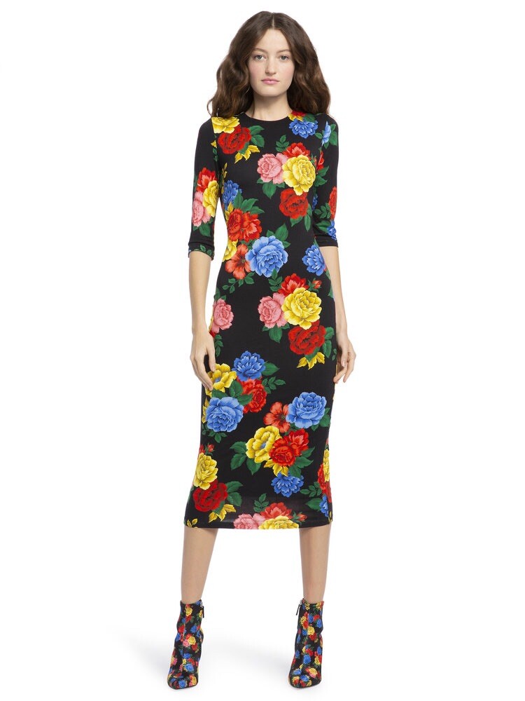 alice and olivia delora fitted dress DELORA FITTED LEOPARD MIDI DRESS | Alice + Olivia