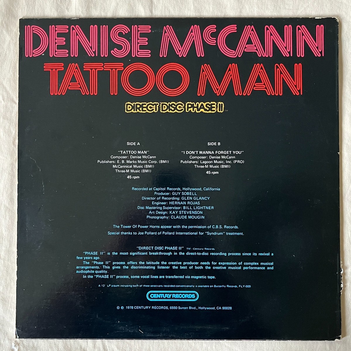 DENISE MCCANN Tattoo Man 1978 Vinyl Maxi-Single Century CRDD-1130