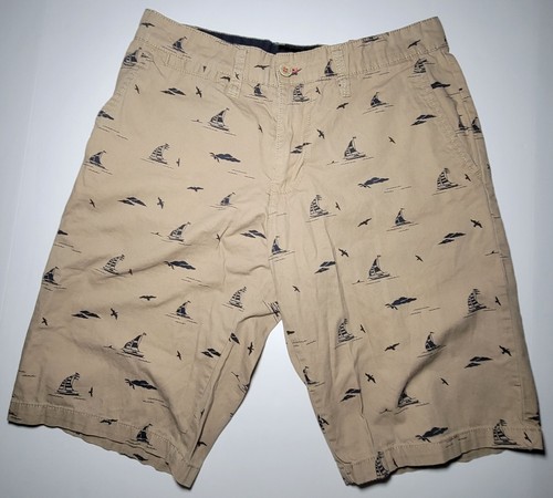 Beverly Hills Polo Club Mens Beige and Blue Sailboat Theme Cotton Shorts Size 30