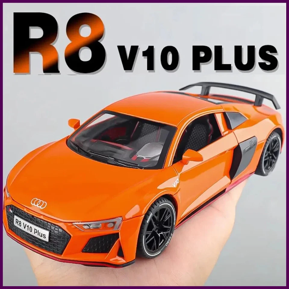 1:24 Audi R8 V10 Plus Coche Deportivo Modelo Coche Diecast Colección Luz de Sonido Regalo Foto 4 de 4
