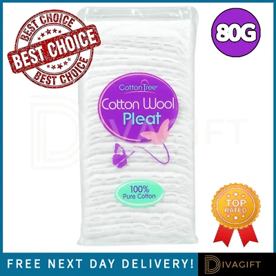 PREMIUM QUALITY 100% PURE COTTON WOOL PLEAT 80G ULTRA-SOFT COTTON TREE NEW