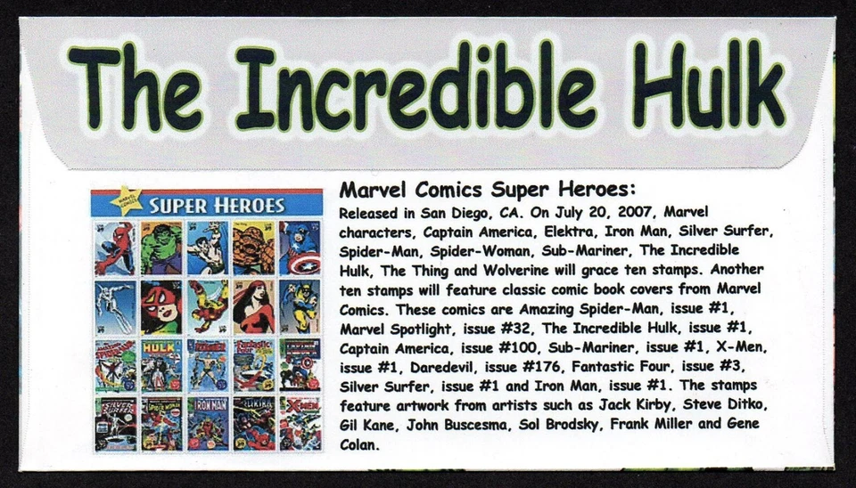 USA, SCOTT # 4159-B, ILLUSTRATED FDC COVER 2007 INCREDIBLE HULK, MARVEL COMICS - Image 2 of 2