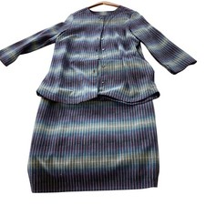 Pendleton Blue Purple Jacket Skirt Set 100 Virgin Wool Top Size M Skirt Size