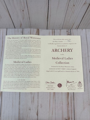 NEW!Past Times Royal Worcester The medieval ladies collection Archery #790 Plate - Picture 9 of 15