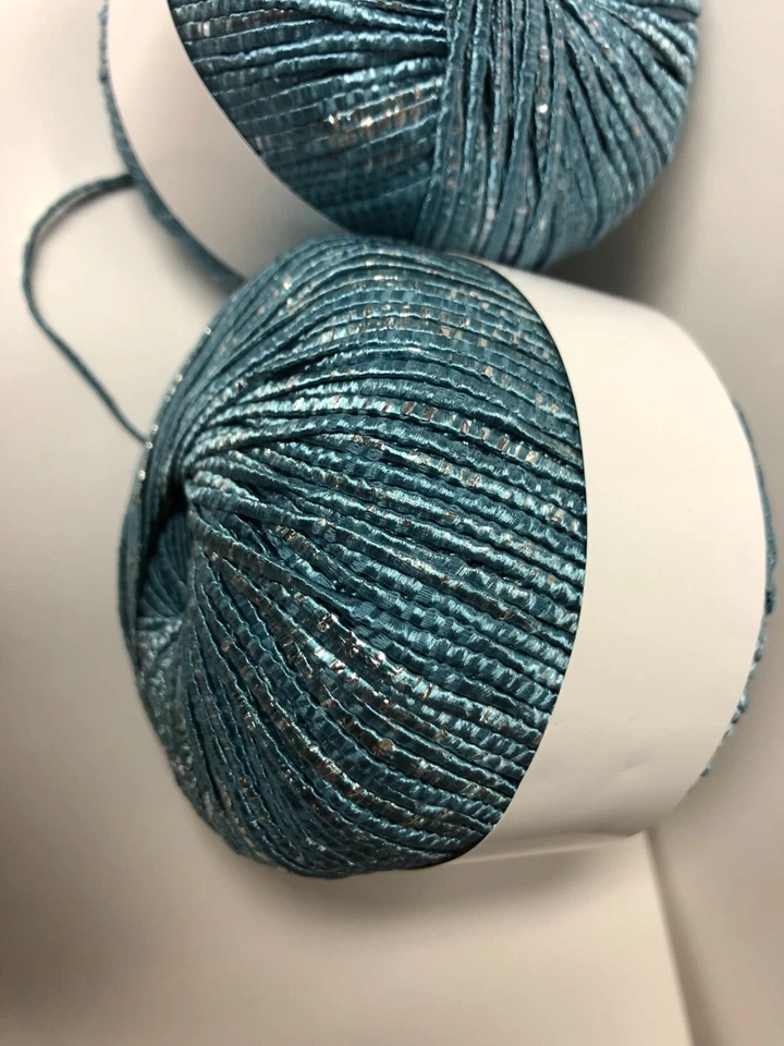lot de 5 pelotes de laine coton brillant Phil star bleu et argent - Photo 4/4