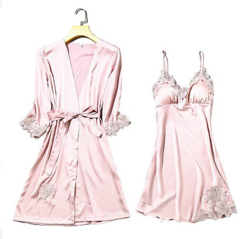 Conjunto de pijama de encaje satinado para mujer Top Pantalones Prendas para dormir Pijamas Ropa de dormir Bata Vestido - Imagen 21 de 40