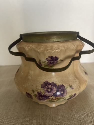 Herzogin englische Herstellung antikes Keksfass/Glas Metallgriff lila Blumen sehr guter Zustand