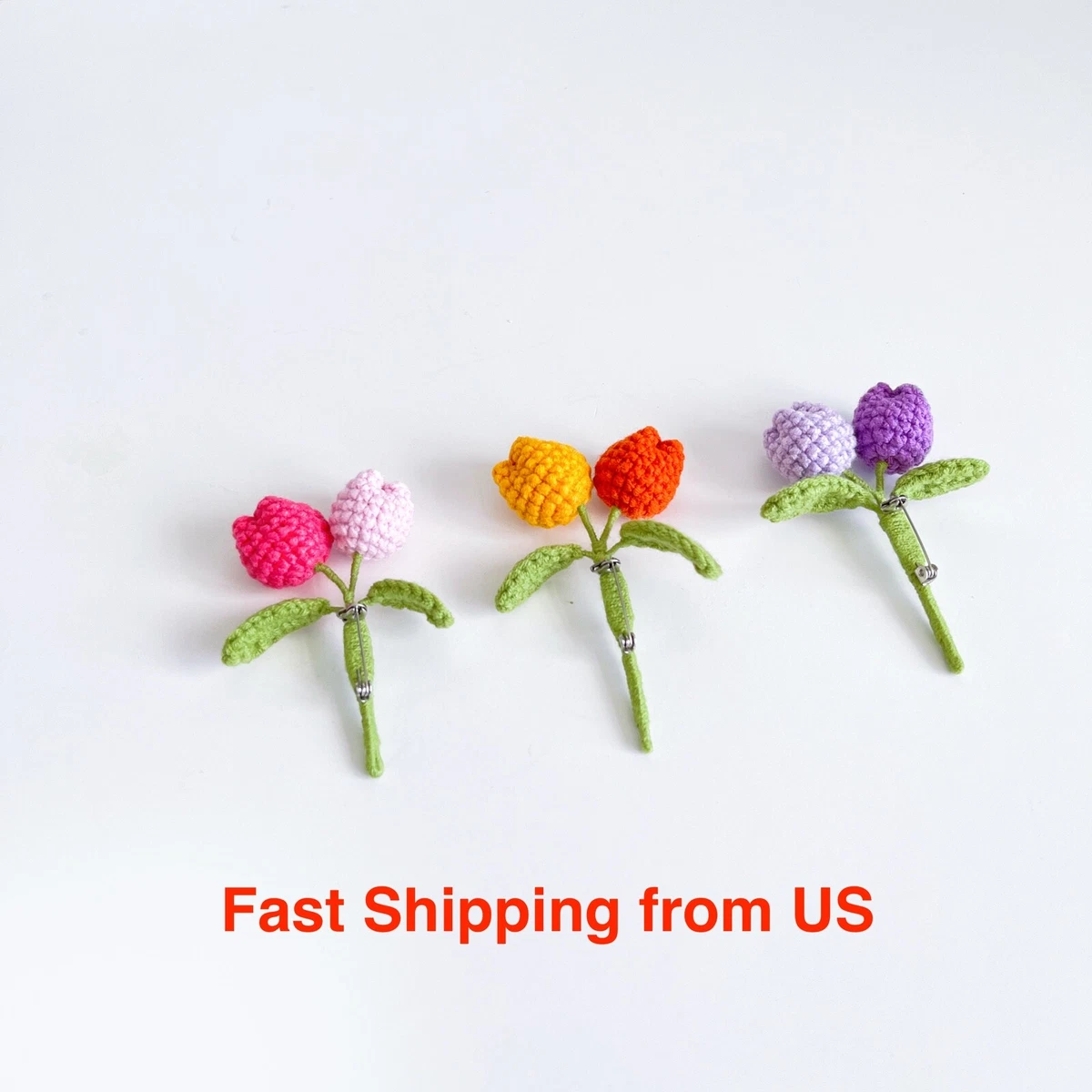 Handmade Crochet Brooch Pin, Crochet Tulip Brooch, Bouquet Brooch - Ship  from US