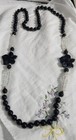 ELEGANT BLACK ONYX 8MM BEADS, CARVED FLOWER SIDES & CLEAR CRYSTAL 32" L — photo 2