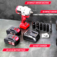 1/2 Inch Cordless Impact Wrench 1000N.m 740ft-lbs 2 Batteries  charger 21V NEW