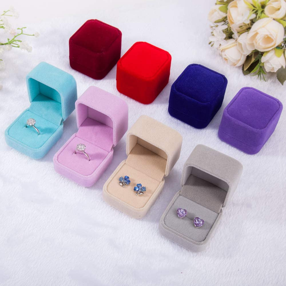 2 Pack Velvet Ring Boxes, Earring Pendant Jewelry Case, Ring Earrings Gift Boxes