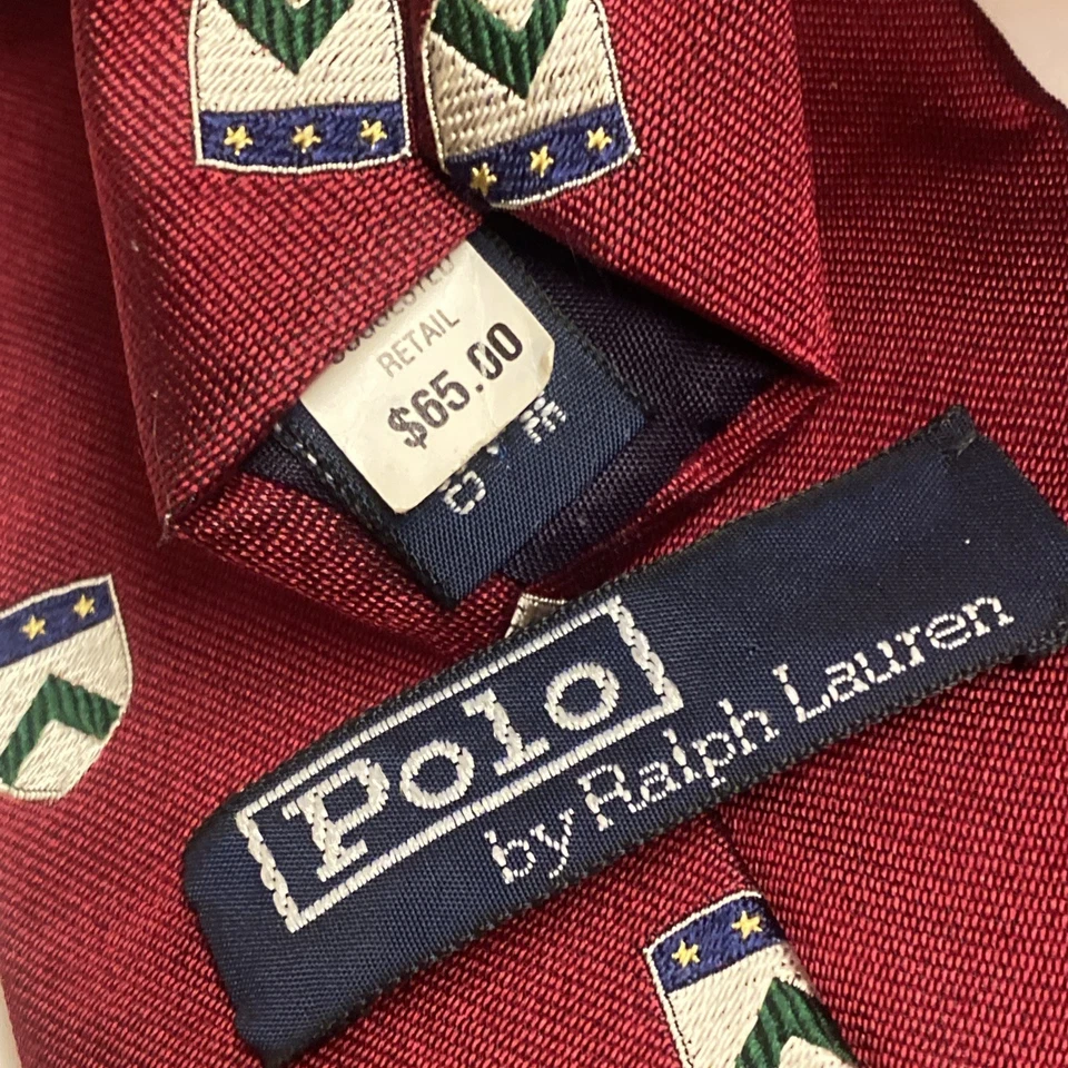 Polo por Ralph Lauren Cresta Rojo Hecho a Mano Repp Corbata de Seda Hecha en EE. UU. De Colección Temprano B9 Foto 4 de 4