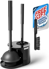 3in1 Toilet Plunger and Brush Set - Home Bathroom Cleaning Tools  21" Extended,