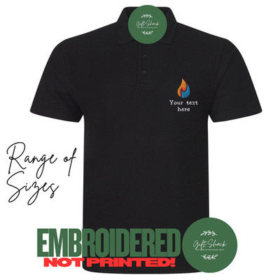 Poloshirt Klempner bestickt Gasflamme Logo Klempner & Heizungsbauer
