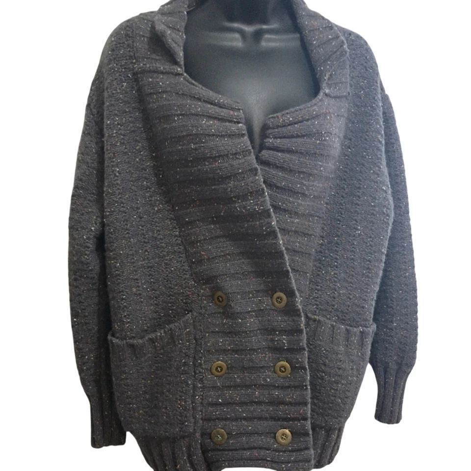 Suéter feminino Hurley top grande cinza com botões mistura de lã casual clássico grosso - Imagem 2 de 4