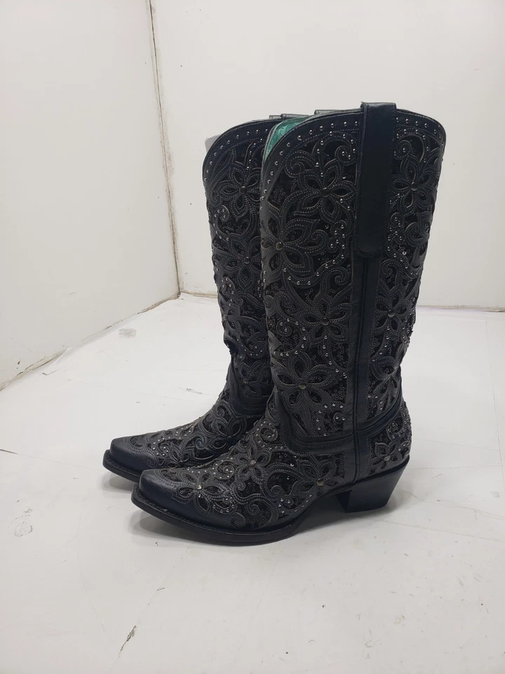 Corral женщин 8,5 М стиль # A3752 черный инкрустация с вышивкой и серебряные запонки - Изображение 4 из 4