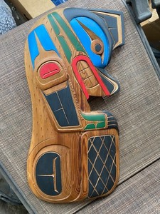 First Nation Squamish BC Tribe Colorful 19" Beaver Carving Indigenous