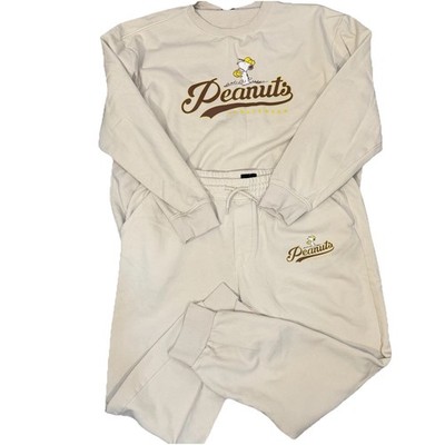 H&M Peanuts Themed Men s Jogging Suit Sweater Sweatpants Drawstring Beige L 