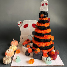 Handmade Halloween Ghosts with pumpkin lights for Indoor  Black Orange