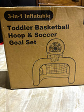 3-in-1 Inflatable Toddler Portable Hoop Basketball Soccer Goal Set PVC