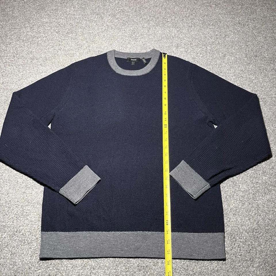 Suéter Theory Para Hombre Grande Lana Merino Maden Cuello Redondo Novo Pullover Azul Foto 2 de 4